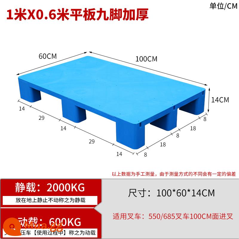 Xe nâng pallet nhựa chống ẩm tấm lót thẻ bảng nền tảng ngăn xếp kho sàn hậu cần kệ pallet phẳng 9 feet - Tấm phẳng 1 * 0,6 * 0,14m có chín chân dày