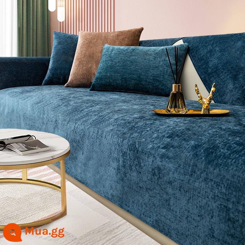 Mùa đông chenille màu hồng sofa đệm ánh sáng sang trọng bốn mùa phổ chống trượt hiện đại tối giản bọc da bao vải - BBG-Xanh ngọn lửa-Màu rắn-Xanh hoàng gia