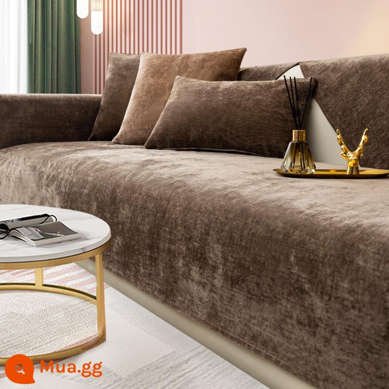 Mùa đông chenille màu hồng sofa đệm ánh sáng sang trọng bốn mùa phổ chống trượt hiện đại tối giản bọc da bao vải - BBG-Xanh Ngọn Lửa-Màu Rắn-Nâu Đậm