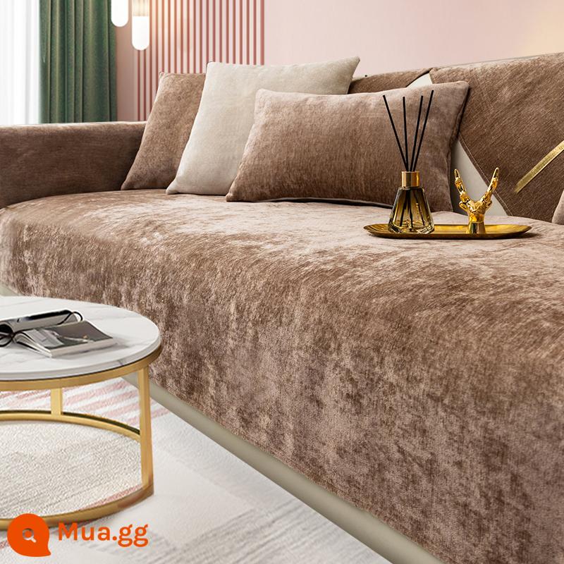 Mùa đông chenille màu hồng sofa đệm ánh sáng sang trọng bốn mùa phổ chống trượt hiện đại tối giản bọc da bao vải - BBG-Xanh Ngọn Lửa-Màu Rắn-Nâu Nhạt