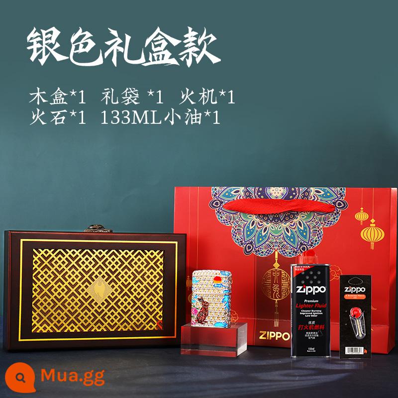 Bật lửa zippo mỹ chính hãng flagship đích thực cloisonné men thỏ cung hoàng đạo bộ sưu tập cao cấp nam quà tặng - Filigree Men Thỏ Bạc-[Hộp Quà Bằng Gỗ Kiểu]