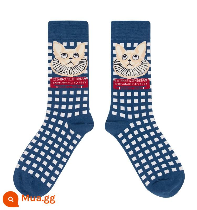 Crazysocks Dice Hộp quà ma thuật Magic Retro Cat Sweet Cartoon Mock Women's Men's Man Women - mèo kẻ sọc xanh trắng