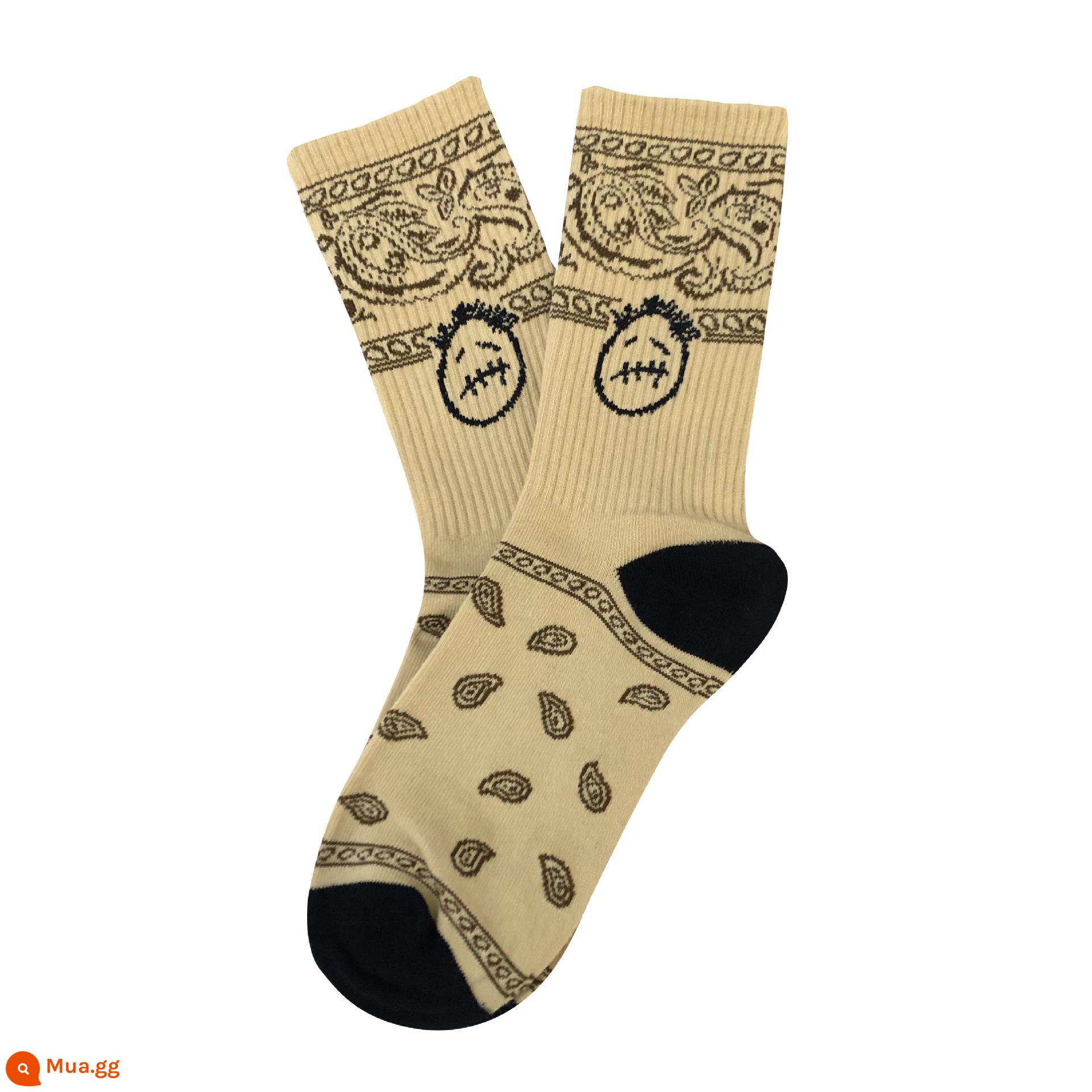 CrazySocks Ba Đôi Tất Dành Cho Nam Thiết Kế Ban Đầu Barb Nhăn Nhó Hoa Điều Ống Dài Tất Thể Thao Dành Cho Nữ - Cặp mặt ma AJ Khaki