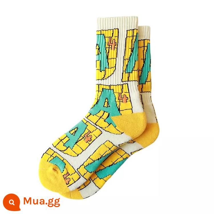 Dòng sản phẩm tất bông có hoa văn CrazySocks tất thể thao tất cả các trận đấu theo xu hướng đường phố tất ống giữa dành cho nam và nữ - Vàng 4A