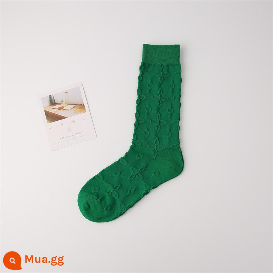 Vớ CrazySox mùa xuân và mùa hè của phụ nữ màu xanh lá cây thủy triều vớ giữa ống ba chiều hoa văn đậm hoa văn chéo vớ bong bóng - màu xanh lá