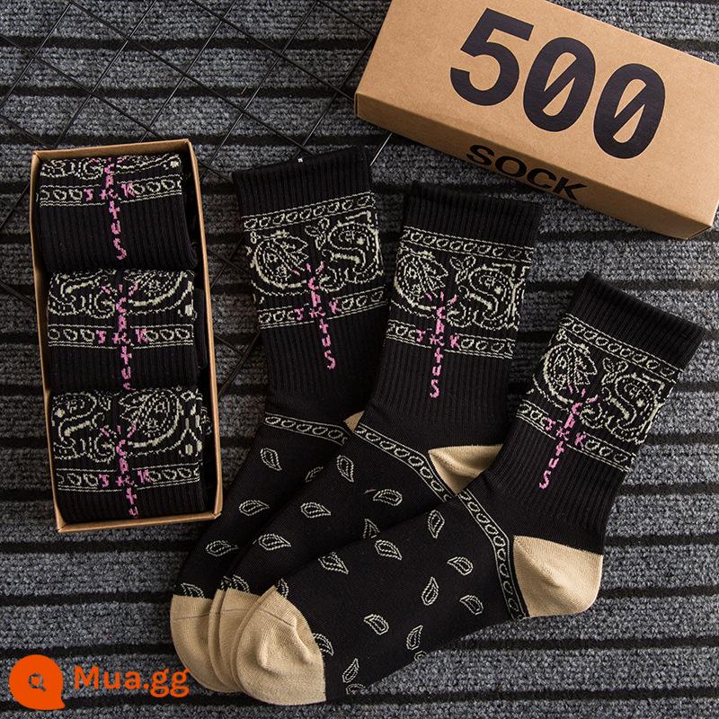 CrazySocks Ba Đôi Tất Dành Cho Nam Thiết Kế Ban Đầu Barb Nhăn Nhó Hoa Điều Ống Dài Tất Thể Thao Dành Cho Nữ - 3 đôi hàng hiệu màu đen