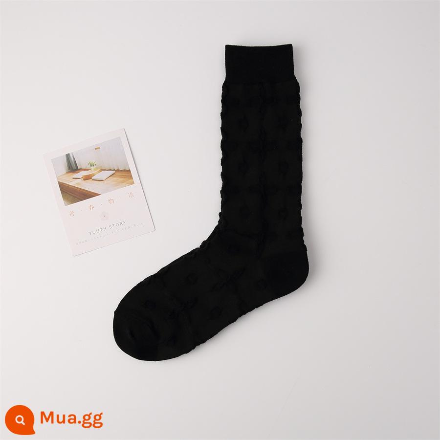 Vớ CrazySox mùa xuân và mùa hè của phụ nữ màu xanh lá cây thủy triều vớ giữa ống ba chiều hoa văn đậm hoa văn chéo vớ bong bóng - đen