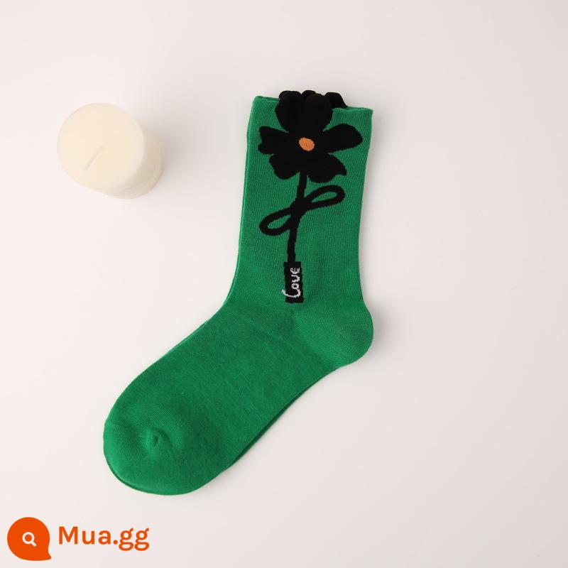 CrazySox Tất Nữ Ban Đầu Ins Xu Hướng Vừa Ống Tất Nơ Ba Chiều Hoa Đôi Tất Cotton Cờ Thỏ - Bông hoa lớn có nơ trên nền xanh