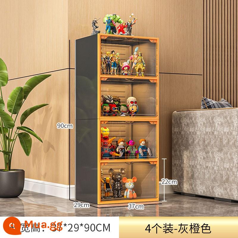 Mô Hình Lego Tủ Trưng Bày Mô Hình Đặt Đồ Chơi Hộp Bảo Quản Giả Acrylic Trong Suốt Nhà Giá Đỡ Khối Xây Tủ - Model 4 lưới (màu cam rực rỡ) bán chạy ❤ mẫu kệ trưng bày