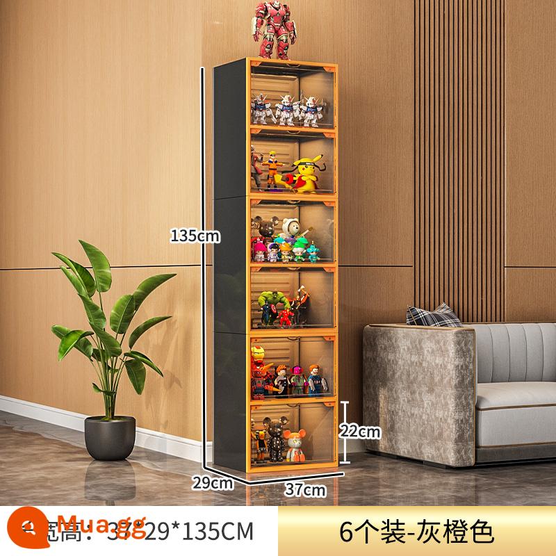 Mô Hình Lego Tủ Trưng Bày Mô Hình Đặt Đồ Chơi Hộp Bảo Quản Giả Acrylic Trong Suốt Nhà Giá Đỡ Khối Xây Tủ - Tủ đồ chơi mô hình 6 ngăn (màu cam rực rỡ)