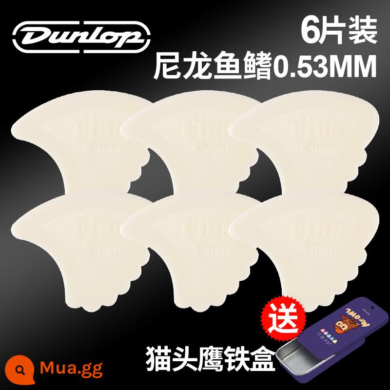 Chính hãng Dunlop Đàn guitar tiêu chuẩn Dunlop Nylon nylon chống trượt lò xo đàn babaklite bakelite - [6 cái] Vây cá mập 0.53mm + hộp sắt