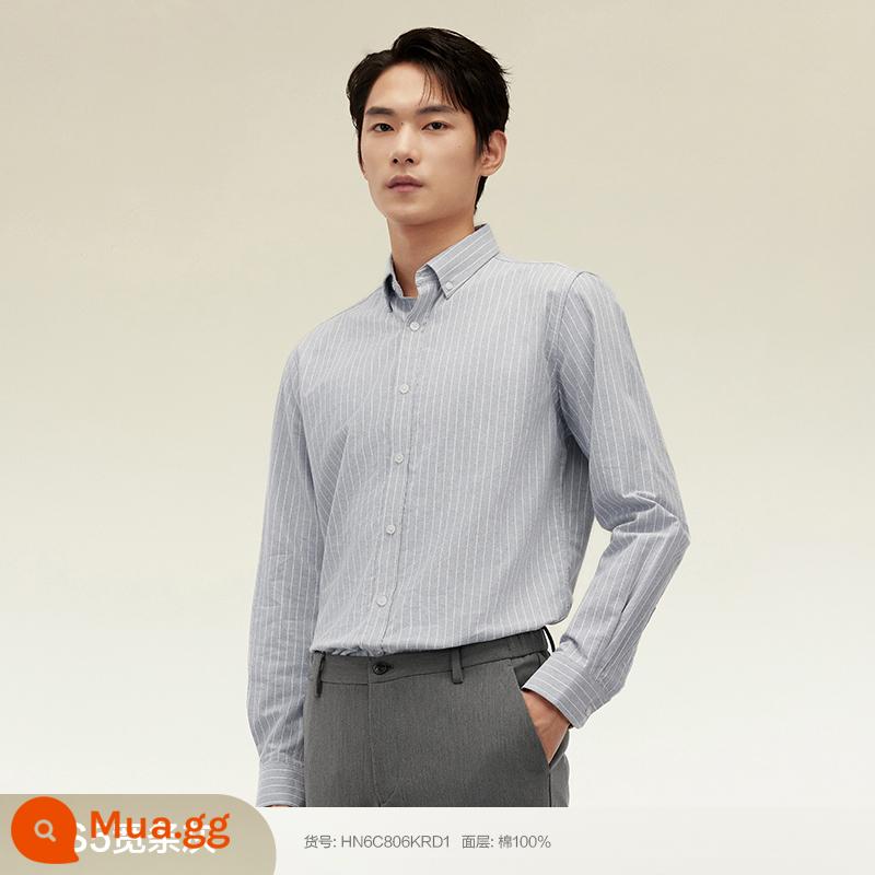 [100% Cotton] Áo Sơ Mi Đậu Đỏ Nam Dài Tay Mùa Xuân Mới Phong Cách Doanh Nhân Sọc Oxford Áo Sơ Mi Trắng - S5 sọc rộng kiểu lò xo xám