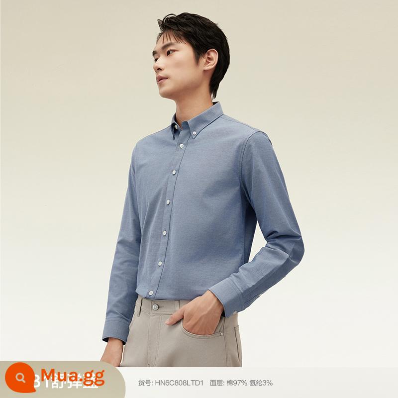 [100% Cotton] Áo Sơ Mi Đậu Đỏ Nam Dài Tay Mùa Xuân Mới Phong Cách Doanh Nhân Sọc Oxford Áo Sơ Mi Trắng - B1 Phong cách mùa xuân - Shumian Stretch Blue