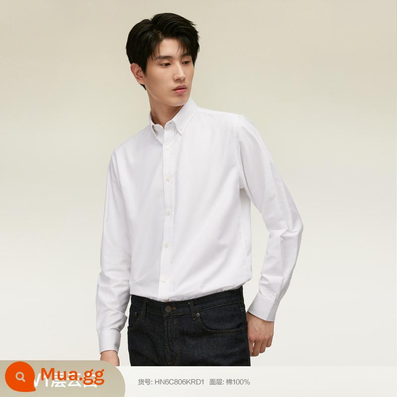 [100% Cotton] Áo Sơ Mi Đậu Đỏ Nam Dài Tay Mùa Xuân Mới Phong Cách Doanh Nhân Sọc Oxford Áo Sơ Mi Trắng - W1 phong cách mây trắng mùa xuân