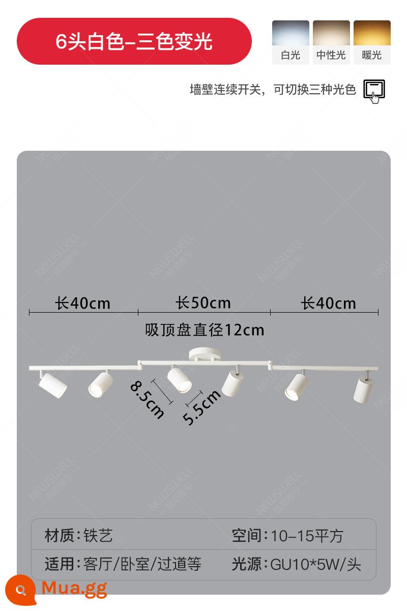 Bắc Âu Theo Dõi Ánh Sáng Đèn LED Ốp Trần Nhà Bề Mặt Gắn Downlight Âm Trần Nền Phòng Khách Nền Tường Cloakroom Nhỏ Đèn Pha - Mẫu trần trắng 6 đầu - đèn đổi màu 3 màu