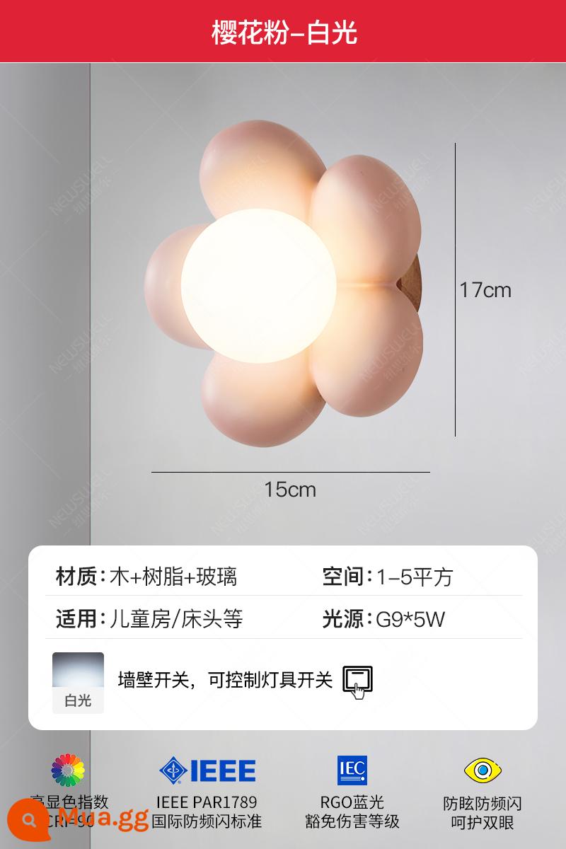 Đèn tường phòng ngủ sáng tạo đèn phòng trẻ em Đèn nền trang trí tường đơn giản đơn giản NET NET RED REDSION Đèn tường nhỏ - Ánh sáng trắng như bột của Sakura