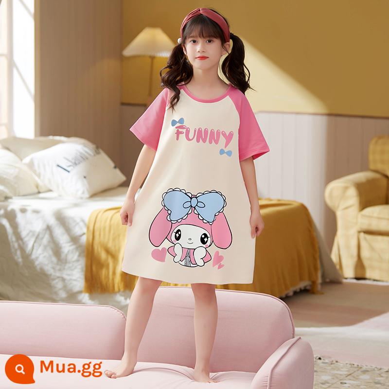 Váy ngủ bé gái cotton mùa hè ngắn tay mỏng bộ đồ ngủ trẻ em phong cách mùa hè bé gái cha mẹ con lớn công chúa phục vụ tại nhà - [Mẫu bán chạy G]31343