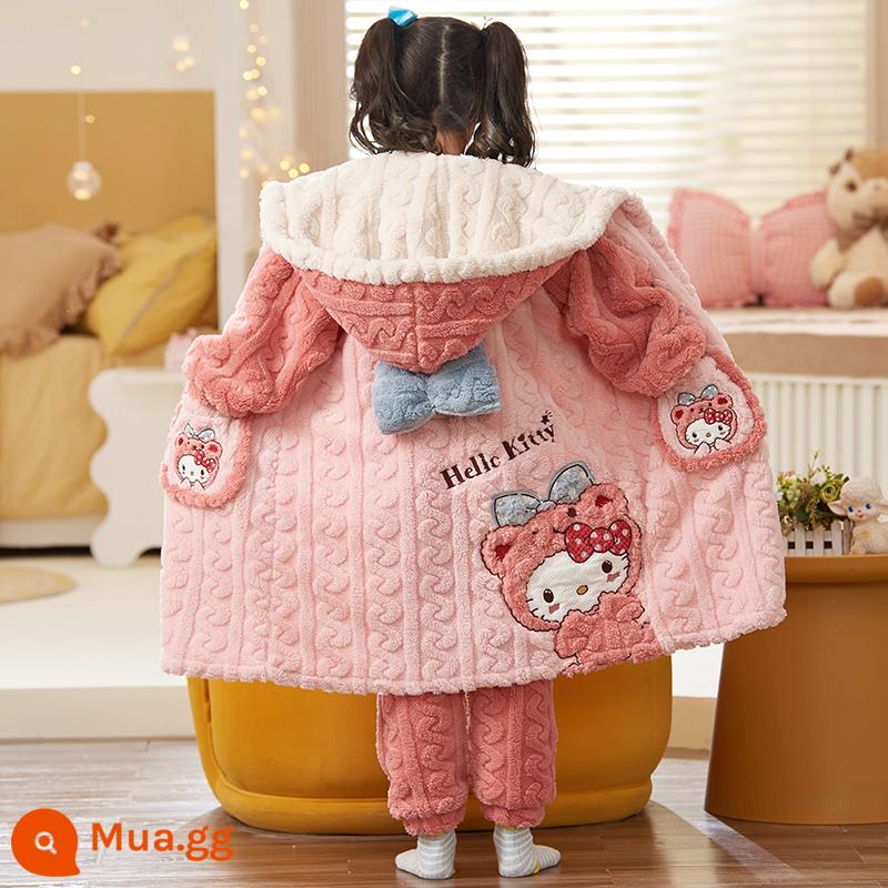 Nữ pyjamas có hương vị cho trẻ em mùa thu và mùa đông cộng với nhung dày san hô cô gái trung bình Phiên bản dài 2022 Bộ đồ quần áo gia đình - 32001[áo ngủ + quần]