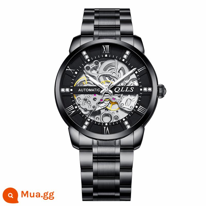 Mới 2023 Nam Đồng Hồ Cơ Tự Động Chính Hãng Dạ Quang Chống Nước Rỗng Tourbillon Học Sinh Trung Học Nam Đồng Hồ - Đai thép-vỏ đen và bề mặt đen-8075 bảo hành trọn đời