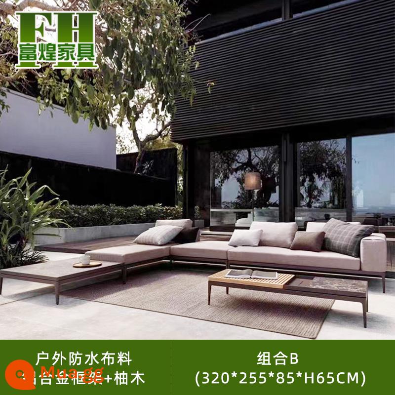 Balcony ngoài trời ngoài trời Villa Balcony Open -air Homestay Waterproof Waterproofor Leisure Vine Editor Chatitor Teak Sofa - Kết hợp B (320*255*85*H65CM)