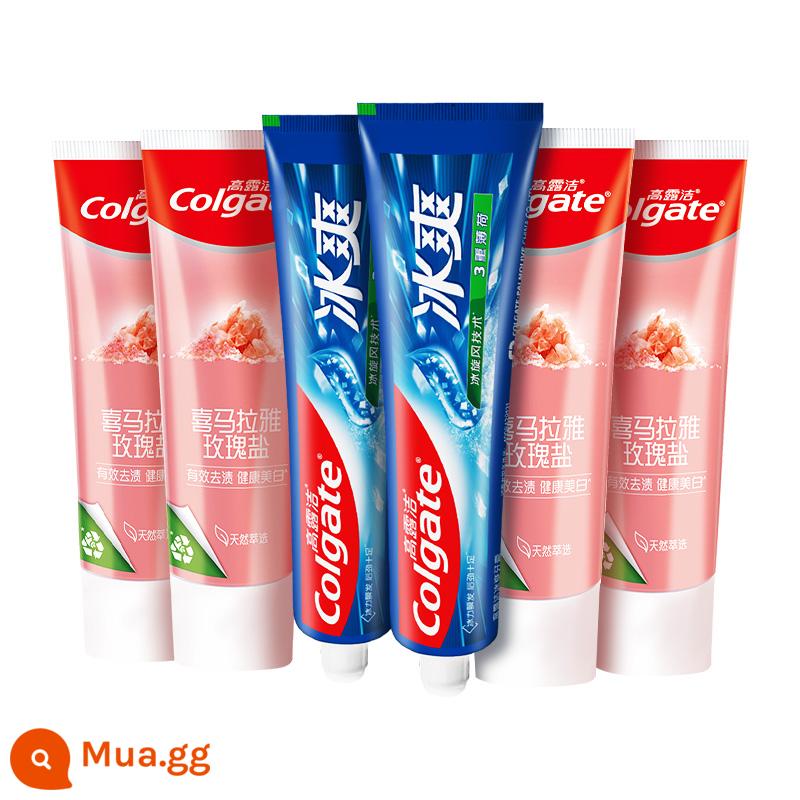 Kem đánh răng Colgate 6 miếng muối Hima + bạc hà mát giúp hơi thở thơm mát, loại bỏ vết ố vàng, gói gia đình vừa túi tiền - Trắng