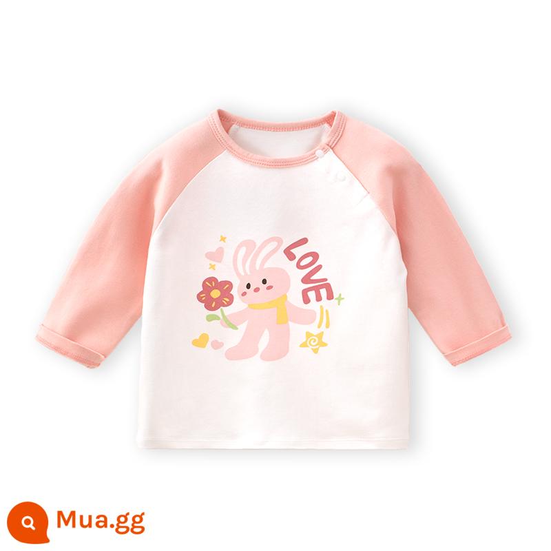 Áo thun trẻ em Baby Beiyi dài tay bé trai và bé gái quần áo trẻ em mùa xuân và mùa thu quần áo cotton cho bé 2023 đáy áo sơ mi - yêu thỏ