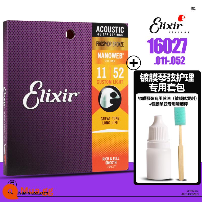 Dây đàn guitar Elixir dây đàn guitar dân gian chống gỉ sét bộ 6 gói 16052 ELIXIR Elix - 16027+ Bộ dầu dây đặc biệt dành cho dây bọc