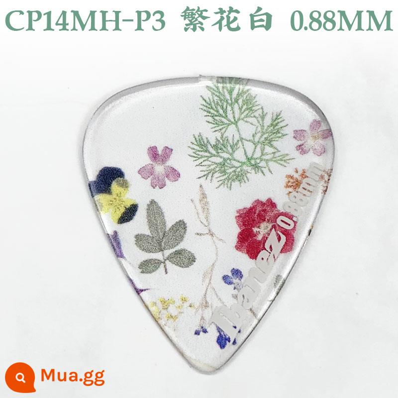 Nhật Bản Sản Xuất IBANEZ Kính Vạn Hoa Đàn Guitar Pick Điện Gỗ Dân Gian Đàn Guitar Bass Tốc Độ Gảy Lò Xo Mảnh - Hình giọt nước P3-Hoa trắng 0,88mm