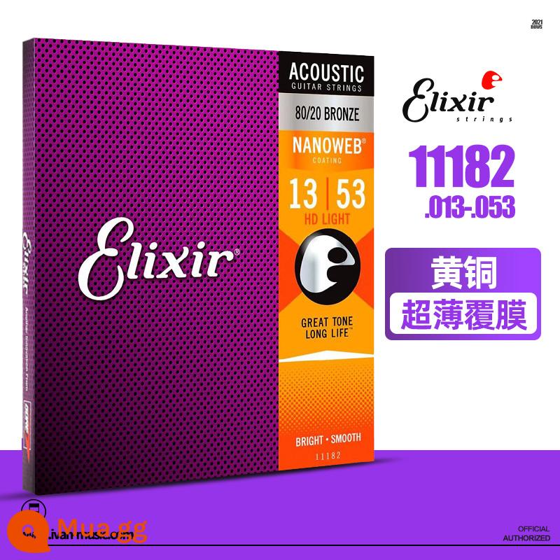 Dây đàn guitar Elixir dây đàn guitar dân gian chống gỉ sét bộ 6 gói 16052 ELIXIR Elix - 11182∣Lớp phủ siêu mỏng bằng đồng thau 013-053