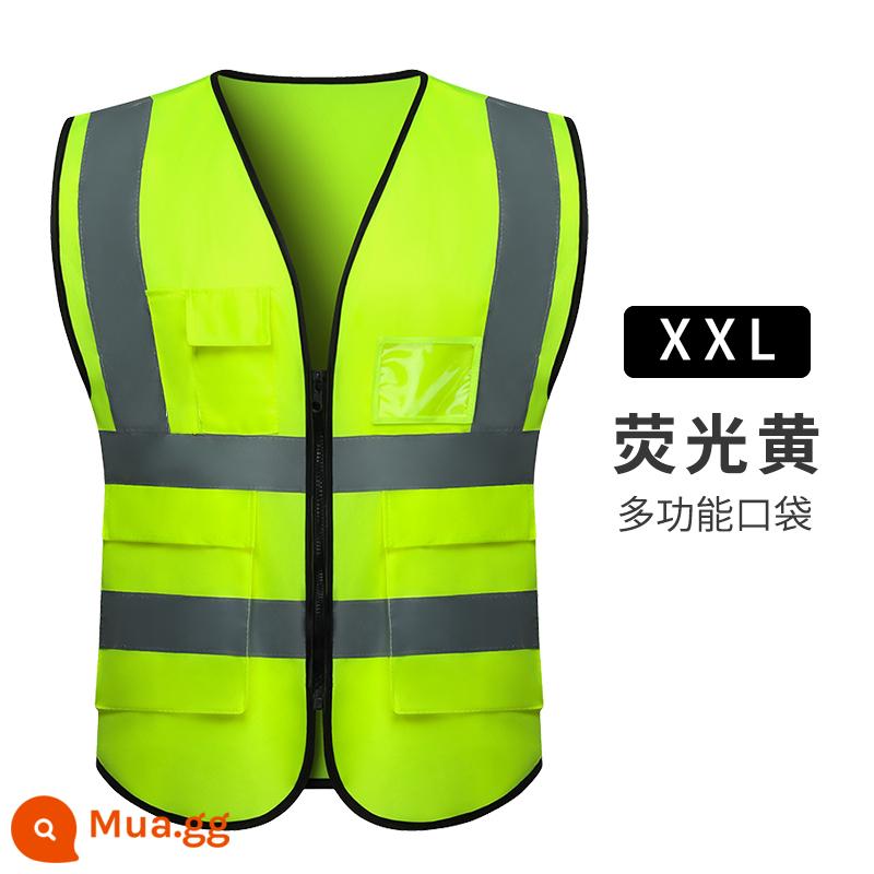 Bản gốc áo vest an toàn phản quang rộng vest công trường giao thông công nhân xây dựng lưới bảo vệ an toàn đường bộ in quần áo phản quang - Áo phản quang nhiều túi màu xanh huỳnh quang [XXL]