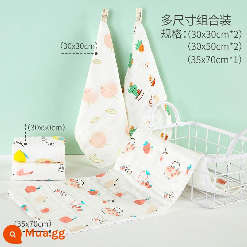 Khăn Gạc Cho Bé Khăn Rửa Mặt Cotton Nguyên Chất Khăn Thấm Nước Bọt Cho Bé Siêu Mềm Tắm Trẻ Sơ Sinh Khăn Vuông Nhỏ Khăn ợ - Dâu mix 5 gói (30x30cm*2+30x50cm*2+33x70cm*1) (nâng cấp kháng khuẩn)