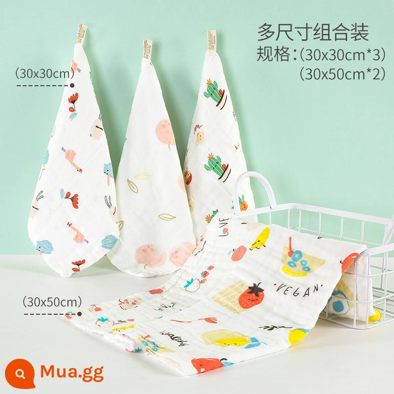 Khăn Gạc Cho Bé Khăn Rửa Mặt Cotton Nguyên Chất Khăn Thấm Nước Bọt Cho Bé Siêu Mềm Tắm Trẻ Sơ Sinh Khăn Vuông Nhỏ Khăn ợ - Dâu hỗn hợp 5 gói (30x30cm*3+30x50cm*2) (nâng cấp kháng khuẩn)