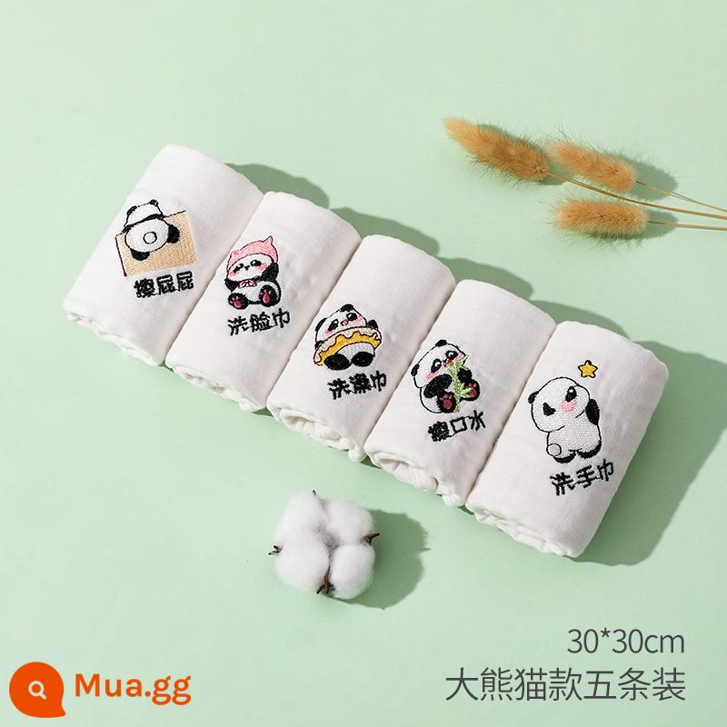 Khăn Gạc Cho Bé Khăn Rửa Mặt Cotton Nguyên Chất Khăn Thấm Nước Bọt Cho Bé Siêu Mềm Tắm Trẻ Sơ Sinh Khăn Vuông Nhỏ Khăn ợ - 5 gói thêu gấu trúc khổng lồ 30x30cm (nâng cấp kháng khuẩn)