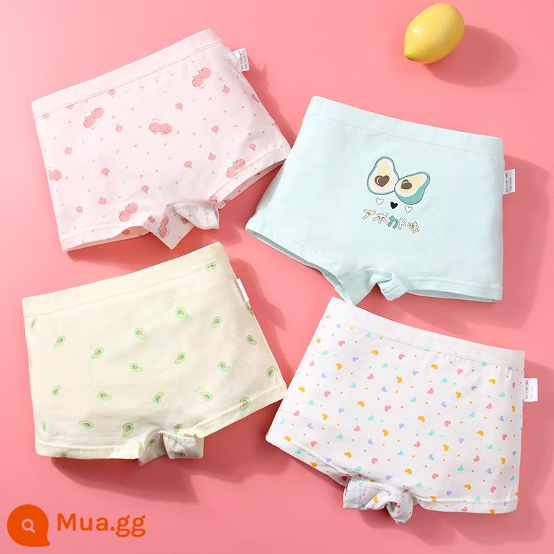 Đồ lót cotton nguyên chất cho bé gái, bé trai lớn, học sinh, quần đùi boxer tam giác trẻ em, bé gái 100% cotton không PP - Bơ baby (hộp 4 quả)