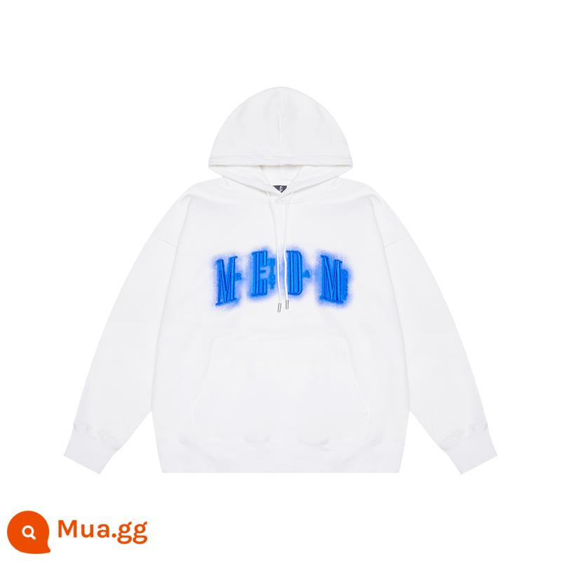 MEDM neon thêu áo thun chui đầu áo hoodie nam mùa thu đông Mỹ cotton dày giản dị cặp đôi người mẫu Wang Hedi cùng phong cách - Hàng sẵn màu trắng)