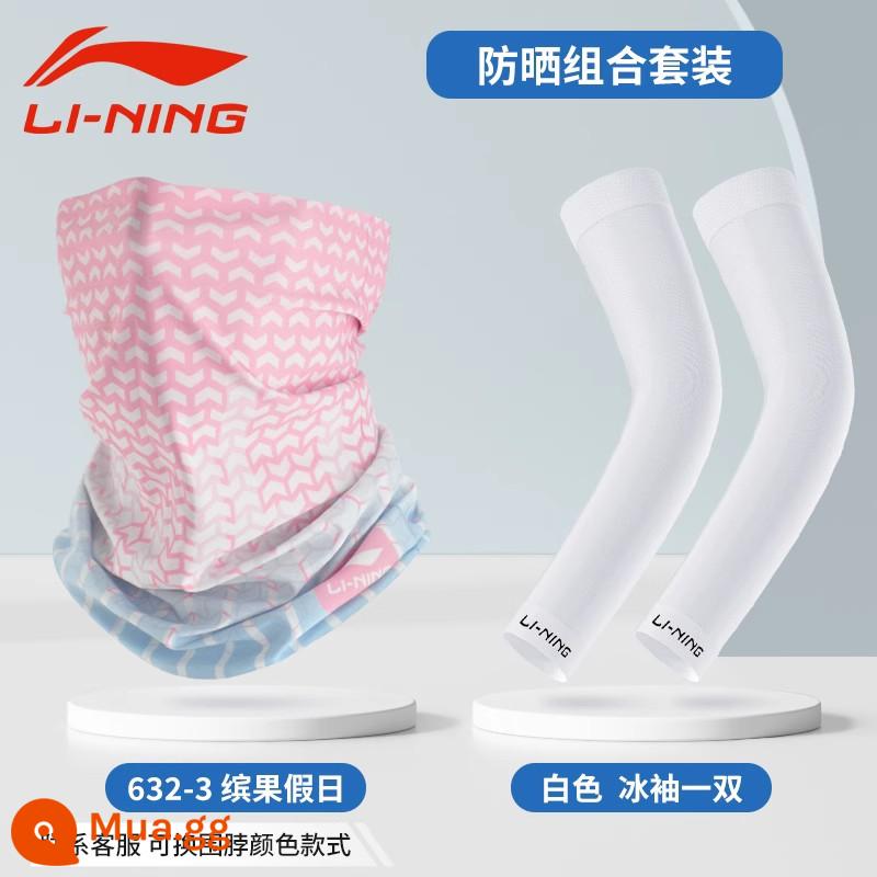 Li Ning Mặt Nạ Kem Chống Nắng Băng Bộ Khăn Lụa Nam Câu Cá Nữ Magic Khăn Trùm Đầu Đi Xe Đạp Thể Thao Ngoài Trời Mùa Hè Phần Mỏng - Bộ đồ chống nắng mùa hè [tay áo băng trắng + khăn quàng cổ màu hồng hoa anh đào]