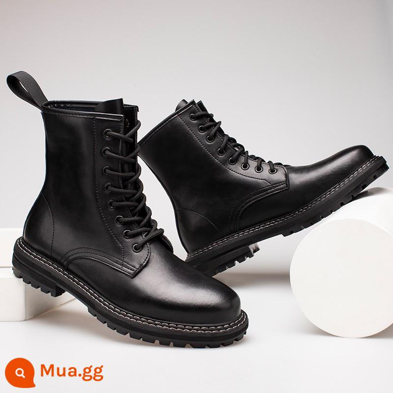 Martin Boots Male Plus Velvet Watter Winter British Xu hướng giữa -Tube Giày da cao Giày da nam - Kangjue-76028-R màu đen cộng với nhung