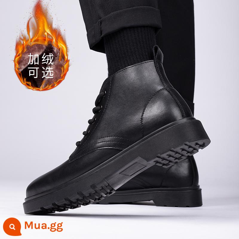 Martin Boots Male Plus Velvet Watter Winter British Xu hướng giữa -Tube Giày da cao Giày da nam - Kangjue-M16-R đen nhung