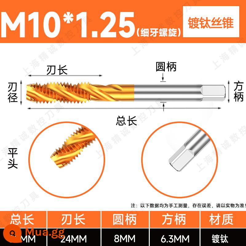 Mũi taro ren mạ titan đầu nhọn xoắn ốc chứa coban bằng thép không gỉ 34M5M6M8M10M12 máy ta rô ren ren nhập khẩu - M10*1.25 (xoắn ốc răng vàng mịn)