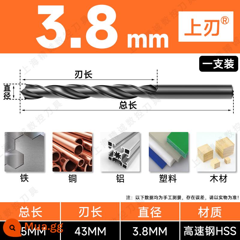 Mũi khoan Shanggong tay cầm thẳng mũi khoan xoắn tốc độ cao mạng máy khoan điện khoan hoa 3.2-4.2-5.2-6.8-10.5mm - 3,8mm