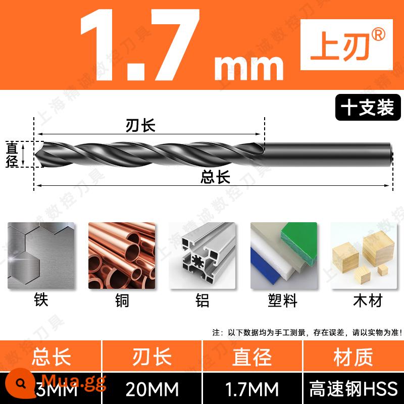 Mũi khoan Shanggong tay cầm thẳng mũi khoan xoắn tốc độ cao mạng máy khoan điện khoan hoa 3.2-4.2-5.2-6.8-10.5mm - 1.7mm (giá 10 chiếc)