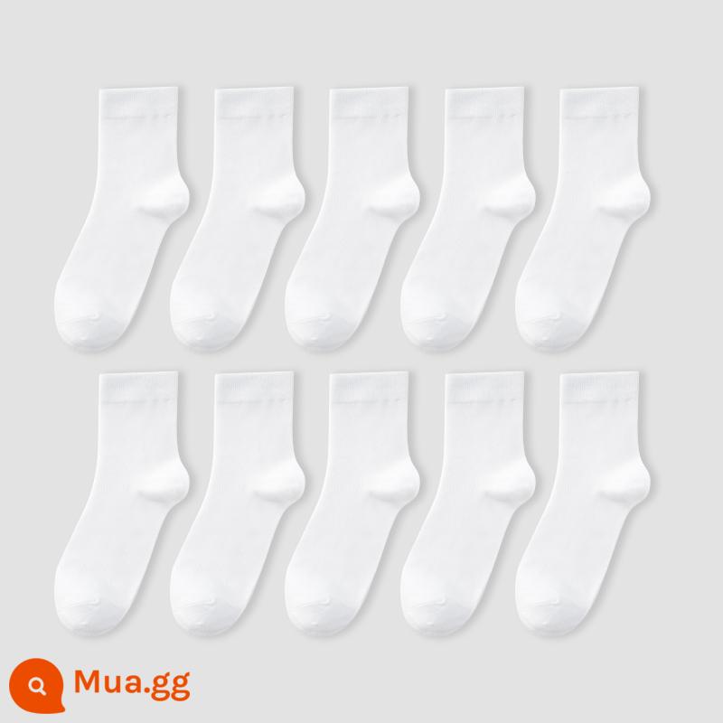 Nanjiren Vớ Nam Ống Giữa Cotton Nguyên Chất Cotton Thu Đông Nam Vớ Cotton Vớ Tất Đen Bé Trai LD - [Tất dài đến bắp chân] Trắng*10