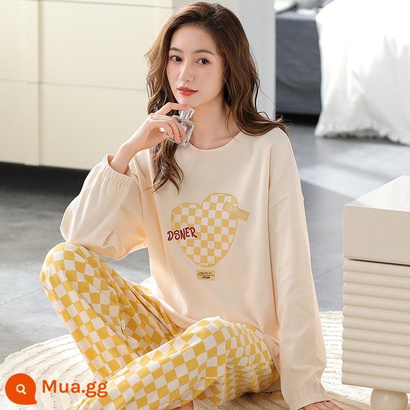 Bộ đồ ngủ Nanjiren nữ mùa xuân và mùa thu cotton nguyên chất dài tay mùa xuân mới 2023 phần mỏng dễ thương bộ quần áo mặc ở nhà phù hợp với QG - QZ7218