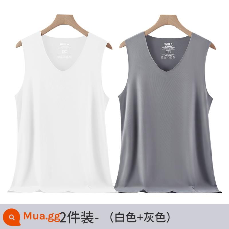 Nam Cực Áo Vest Nam Băng Lụa Liền Mạch Nam Mùa Hè Mỏng Mặc Bên Trong Nhanh Khô Vượt Qua Đáy Trắng Áo Lót Thể Thao - Trắng + Xám [ZX hai mảnh]