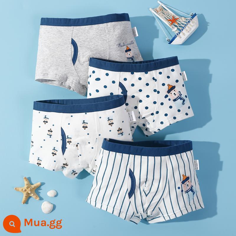 Nanjiren Quần Lót Trẻ Em Bé Trai Cotton Nguyên Chất Bé Trai Cotton Trung Và Lớn Quần Lót Boxer Trẻ Em 100%FH - Phim hoạt hình gấu người tuyết