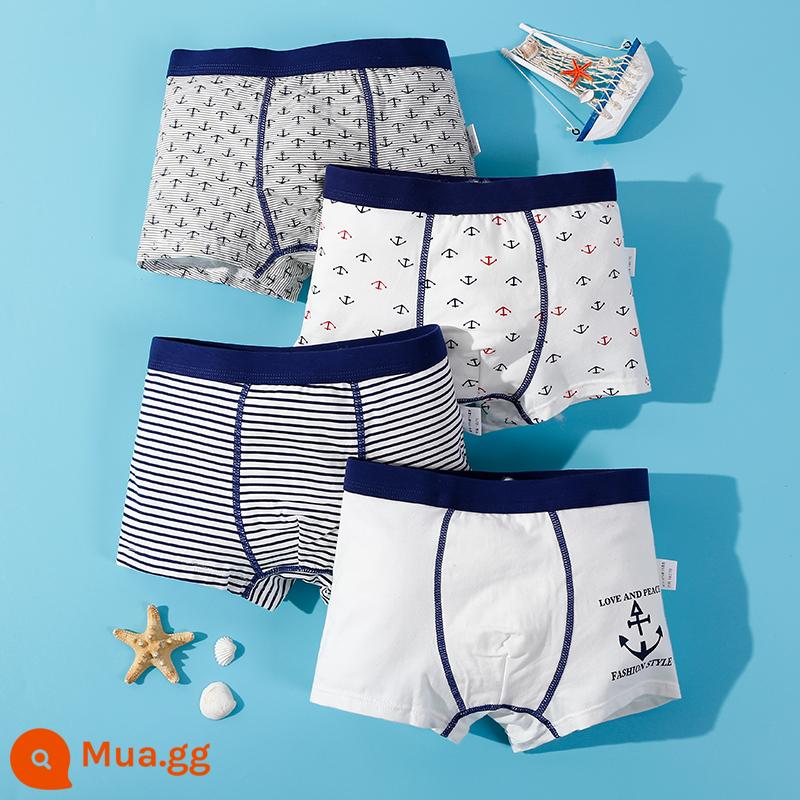 Nanjiren Quần Lót Trẻ Em Bé Trai Cotton Nguyên Chất Bé Trai Cotton Trung Và Lớn Quần Lót Boxer Trẻ Em 100%FH - Phong cách hải quân tươi trẻ