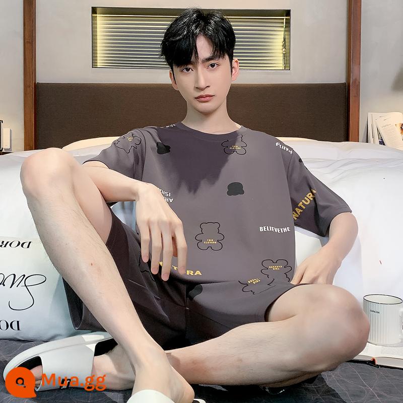 Nanjiren pyjama nam cotton mùa hè quần đùi ngắn tay mỏng có thể mặc ngoài Bộ quần áo ở nhà nam thanh niên QG - 96012