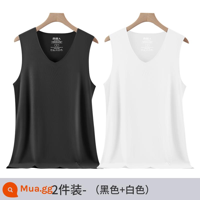 Nam Cực Áo Vest Nam Băng Lụa Liền Mạch Nam Mùa Hè Mỏng Mặc Bên Trong Nhanh Khô Vượt Qua Đáy Trắng Áo Lót Thể Thao - Đen + trắng [ZX hai mảnh]