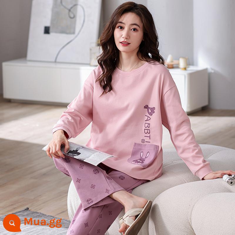 Bộ đồ ngủ Nanjiren nữ mùa xuân và mùa thu cotton nguyên chất dài tay mùa xuân mới 2023 phần mỏng dễ thương bộ quần áo mặc ở nhà phù hợp với QG - Q6646