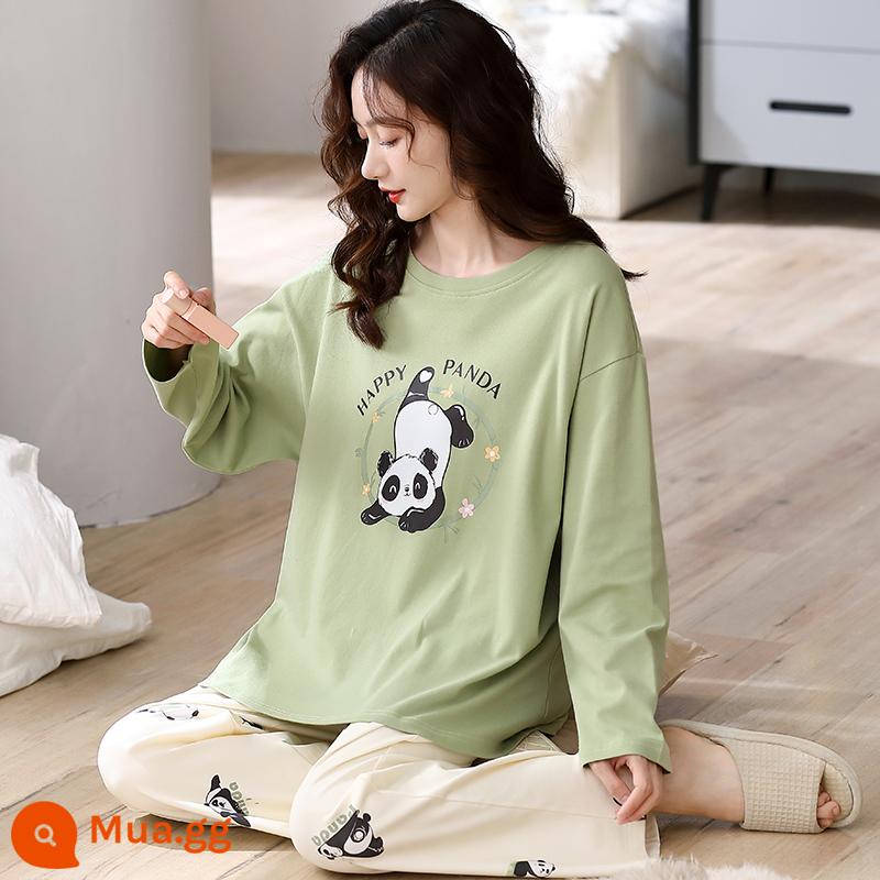 Bộ đồ ngủ Nanjiren nữ mùa xuân và mùa thu cotton nguyên chất dài tay mùa xuân mới 2023 phần mỏng dễ thương bộ quần áo mặc ở nhà phù hợp với QG - Q6632